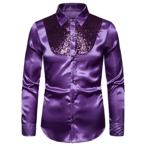 Men's Lapel Sequined Long Sleeve Shirt