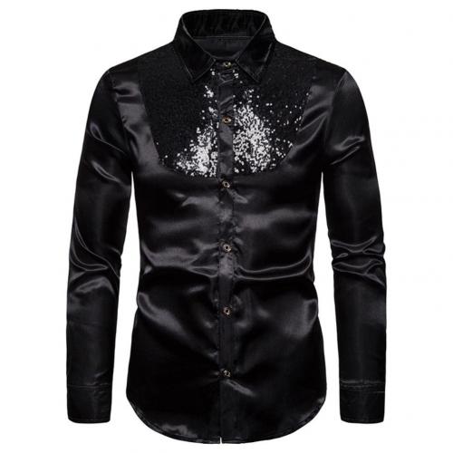 Men's Lapel Sequined Long Sleeve Shirt - Heavenly shershelle