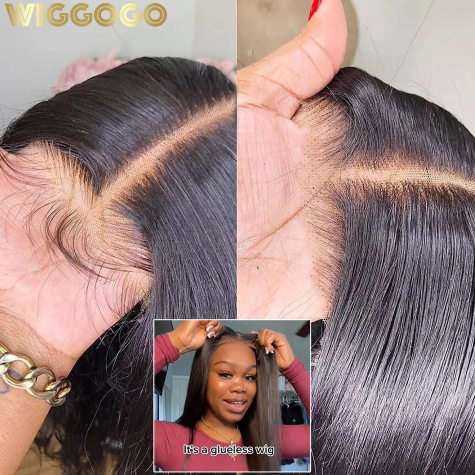 Wiggogo Bone Straight Glueless Wig Human Hair Ready To Wear 4X4 5X5 Hd Lace Preplucked Closure Wig Pre Cut 100% Human Hair Wigs - Heavenly shershelle