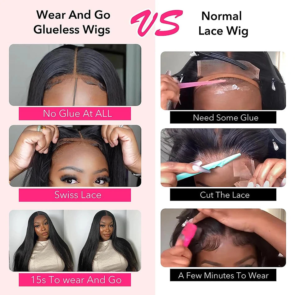 Wiggogo Bone Straight Glueless Wig Human Hair Ready To Wear 4X4 5X5 Hd Lace Preplucked Closure Wig Pre Cut 100% Human Hair Wigs - Heavenly shershelle