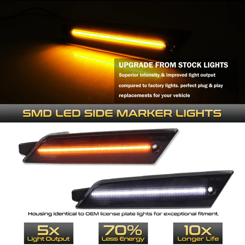 2PCS Amber yellow /White Front Side Marker LED Lights For 1979-1986 Ford Mustang Front Bumper Turn Signal Lamp Assembly 12V T10