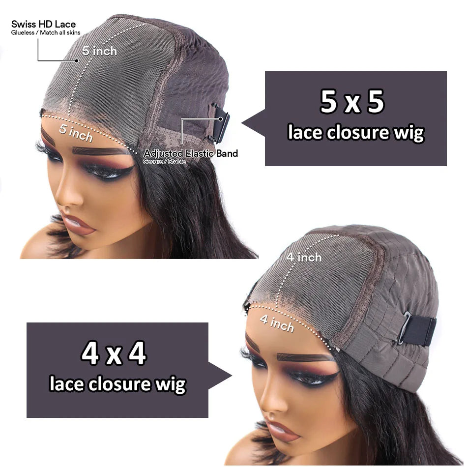 Wiggogo Bone Straight Glueless Wig Human Hair Ready To Wear 4X4 5X5 Hd Lace Preplucked Closure Wig Pre Cut 100% Human Hair Wigs - Heavenly shershelle