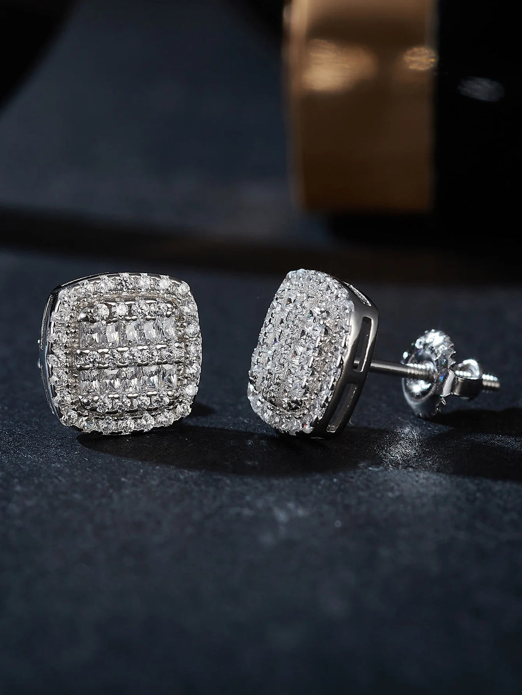 Popular Fine Jewelry 925 Sterling Silver Baguette Cut VVS Moissanite Stone Iced Out Stud Earring