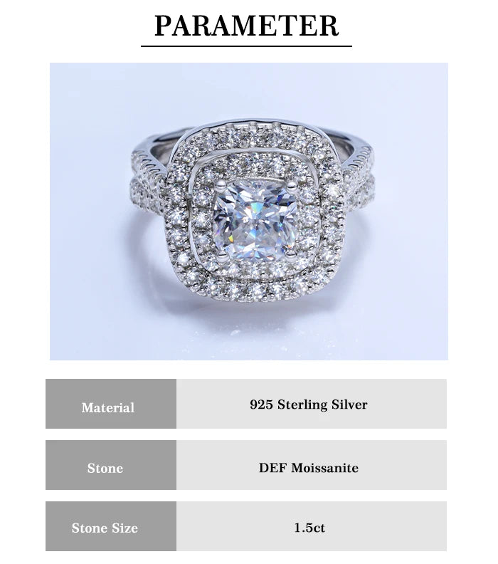 Luster Brand New Design 2 in 1 Combination Halo Ring Set GRA Certificate Cushion 925 Sterling Silver Moissanite Rings
