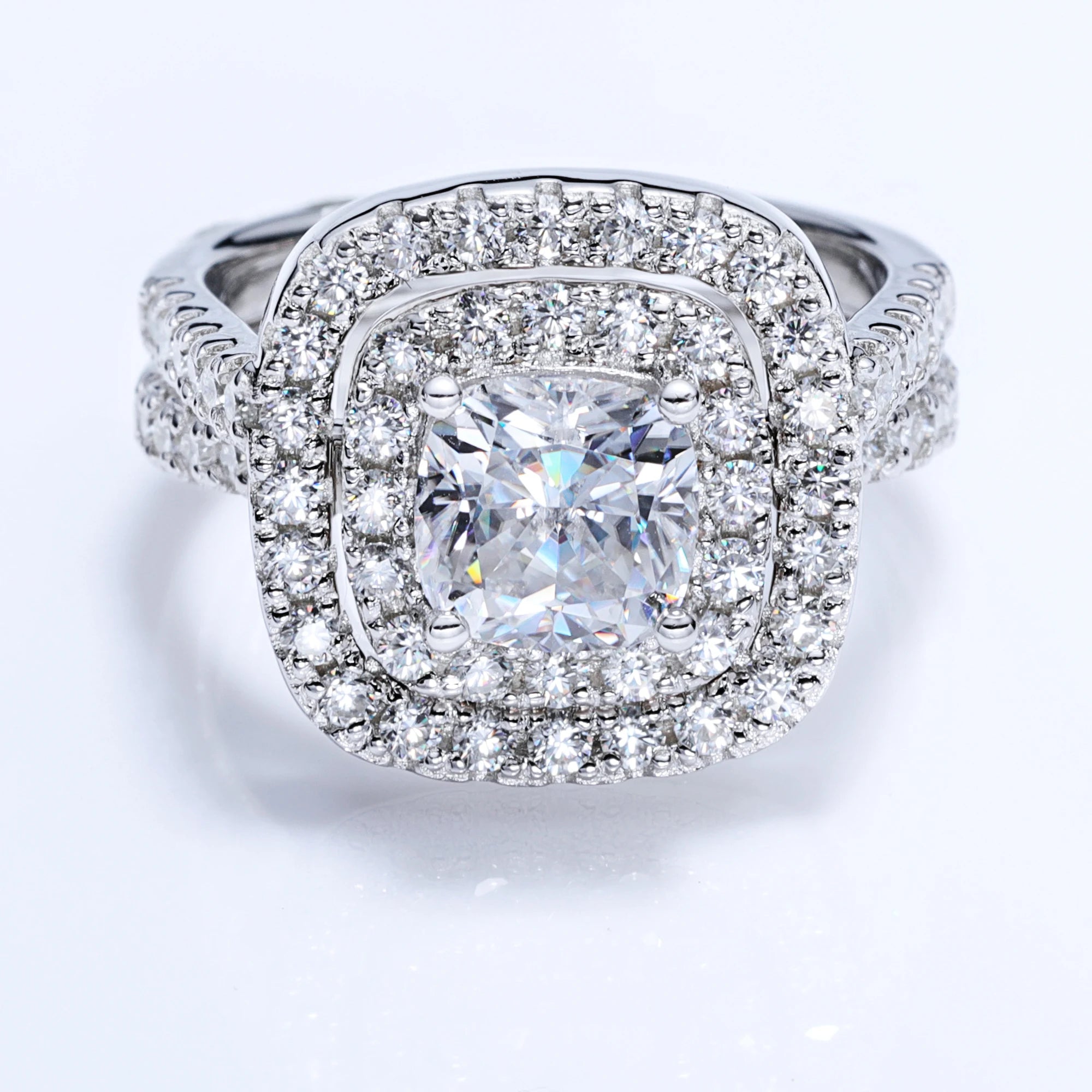 Luster Brand New Design 2 in 1 Combination Halo Ring Set GRA Certificate Cushion 925 Sterling Silver Moissanite Rings