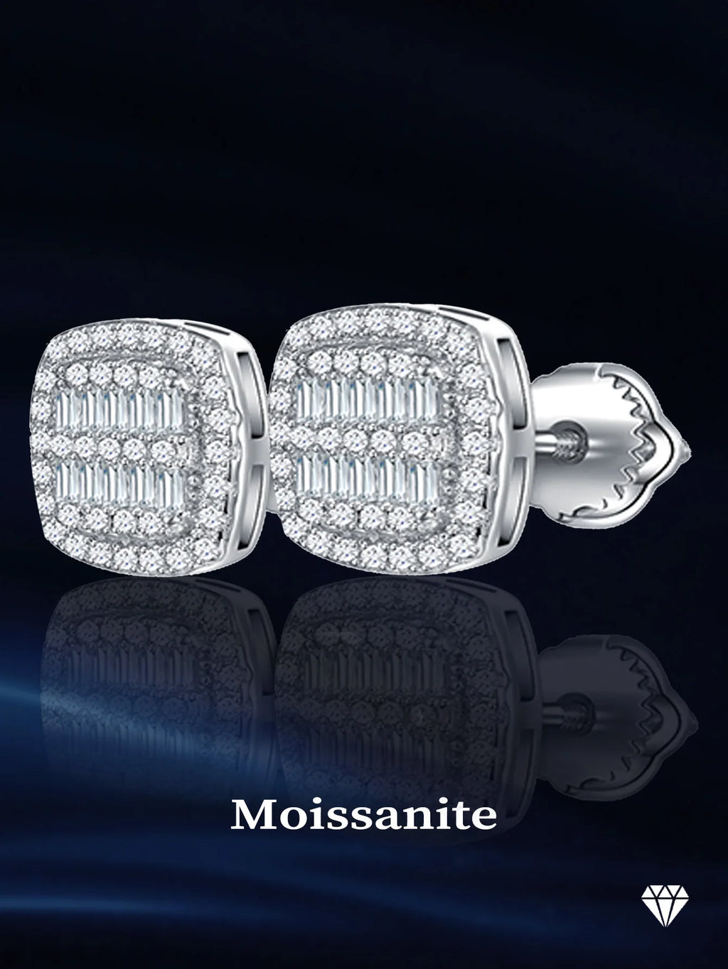 Popular Fine Jewelry 925 Sterling Silver Baguette Cut VVS Moissanite Stone Iced Out Stud Earring