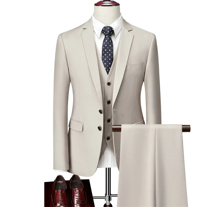 3 Pieces Gray Tan Tuxedo Italian High Quality Slim Fit Formal Business Suit for Men