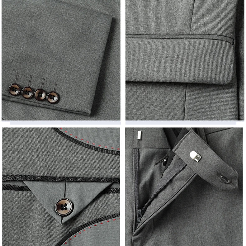 3 Pieces Gray Tan Tuxedo Italian High Quality Slim Fit Formal Business Suit for Men