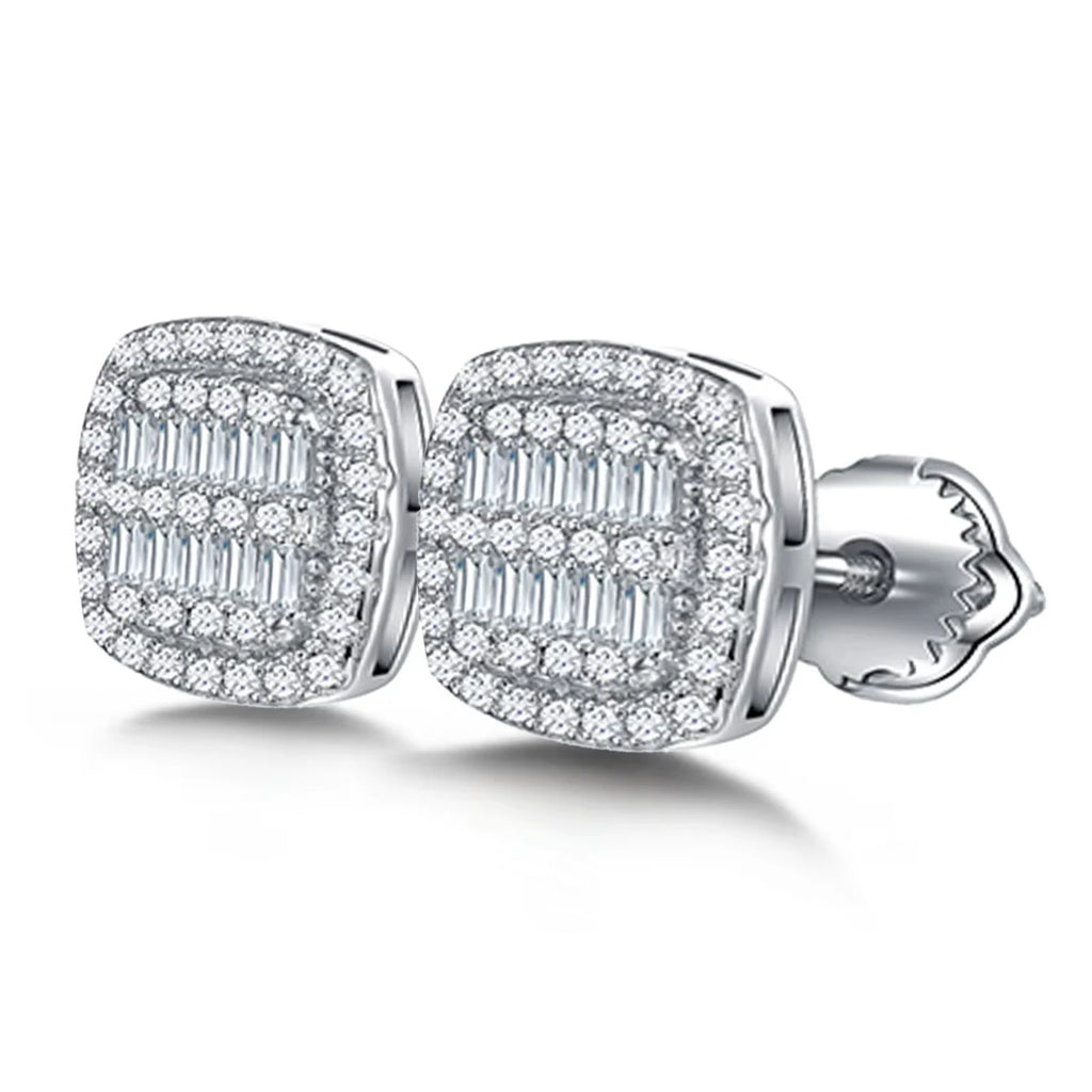 Popular Fine Jewelry 925 Sterling Silver Baguette Cut VVS Moissanite Stone Iced Out Stud Earring