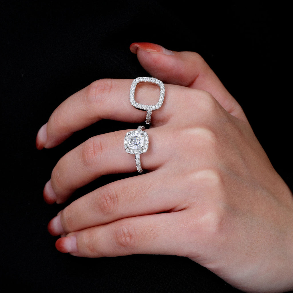 Luster Brand New Design 2 in 1 Combination Halo Ring Set GRA Certificate Cushion 925 Sterling Silver Moissanite Rings