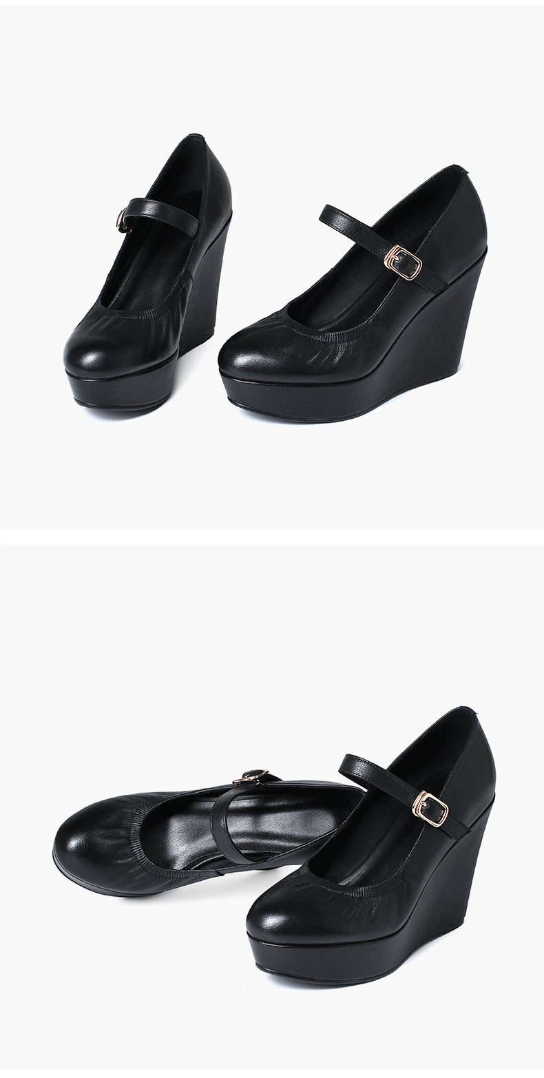 Thick Sole round Toe Wedge Soft Surface Waterproof Platform Strap - Heavenly shershelle