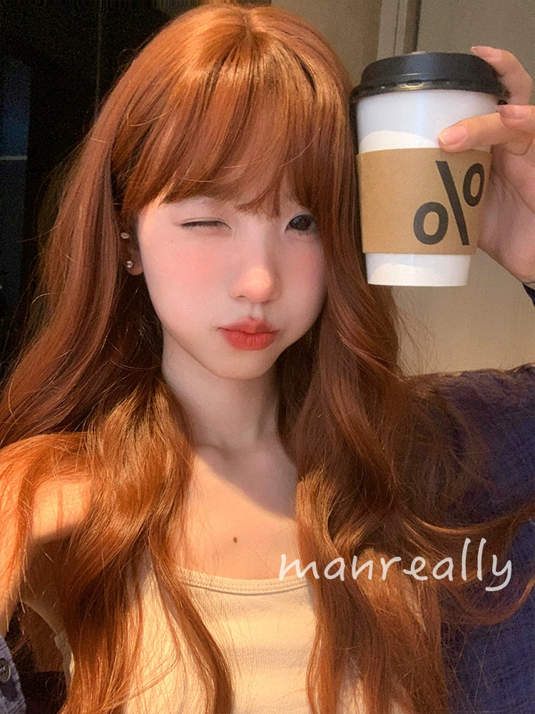 Manzhen Wig Female Hair Curly Long Hair Daily Internet Hot New Nature Realistic White Cute Bangs Full-Head Wig
