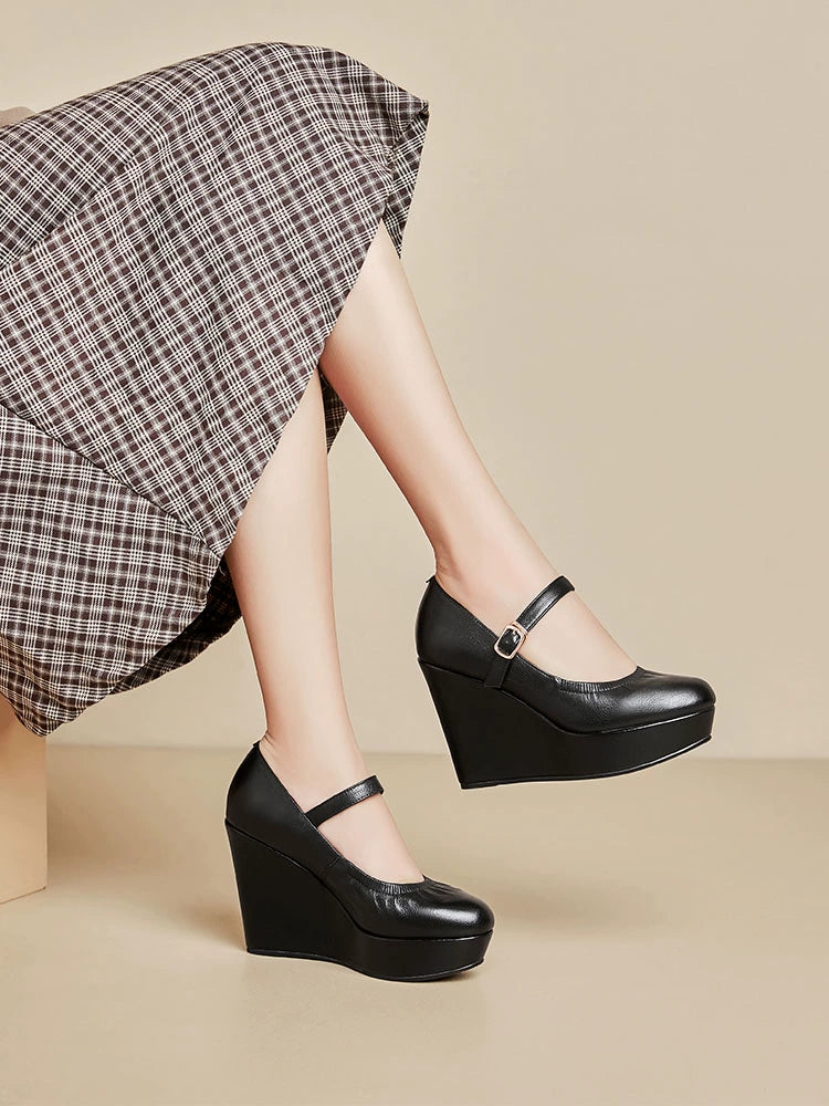 Thick Sole round Toe Wedge Soft Surface Waterproof Platform Strap - Heavenly shershelle