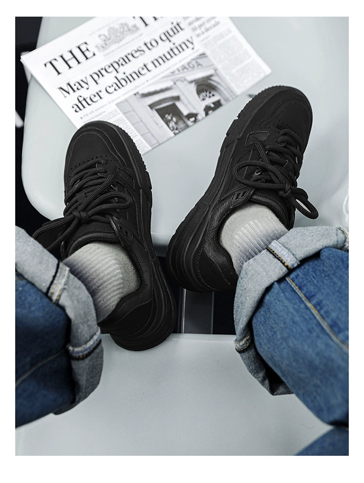 Thick Sole Pure Black Japanese Leisure Niche Style Original Men's Shoes