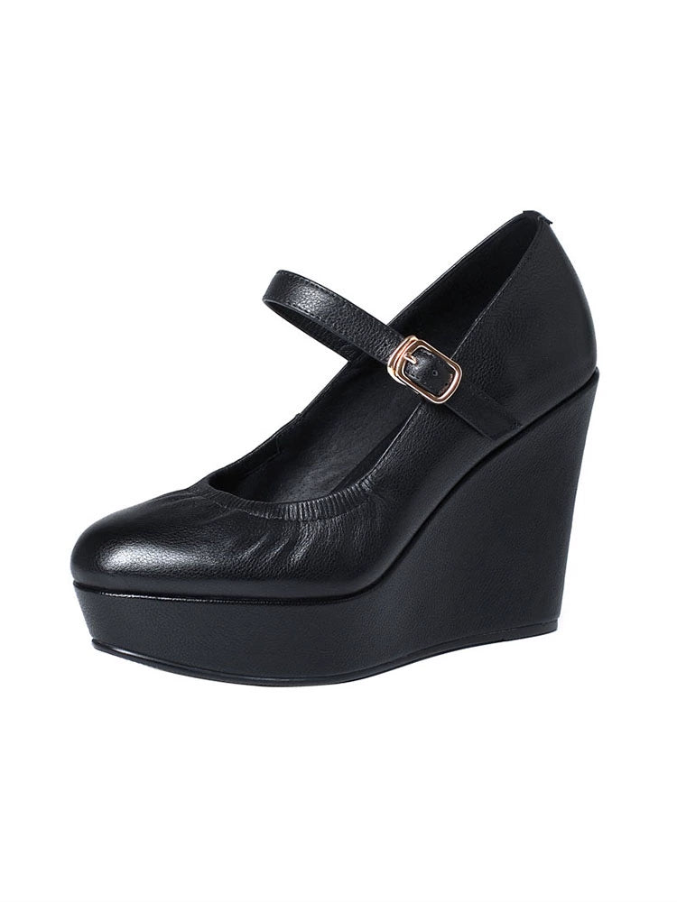 Thick Sole round Toe Wedge Soft Surface Waterproof Platform Strap - Heavenly shershelle