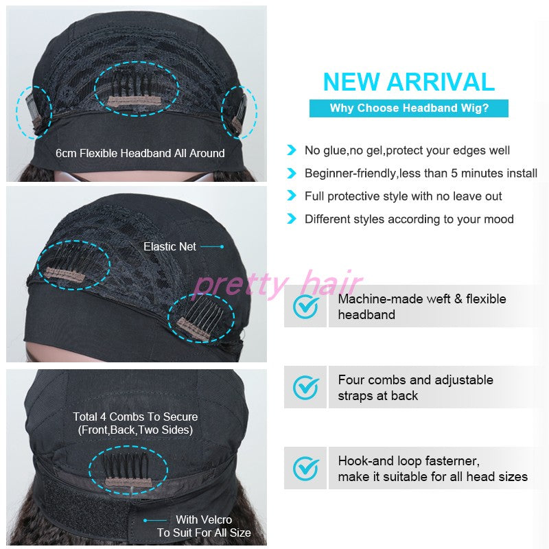 Afro Kinky Curly Wig Human Hair Headband Wig for Black Woman