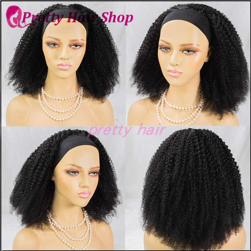 Afro Kinky Curly Wig Human Hair Headband Wig for Black Woman