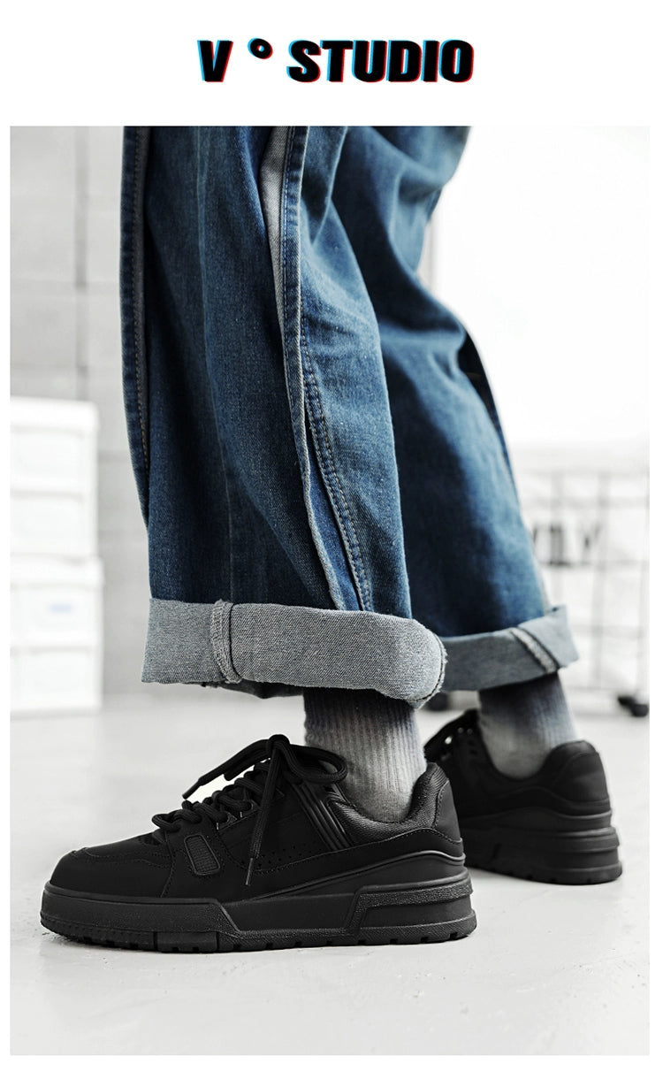 Thick Sole Pure Black Japanese Leisure Niche Style Original Men's Shoes