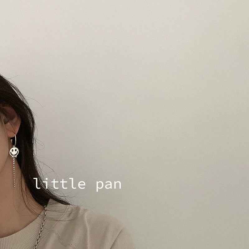 Sterling Silver Retro Ins Style Smiley Face Ear Ring