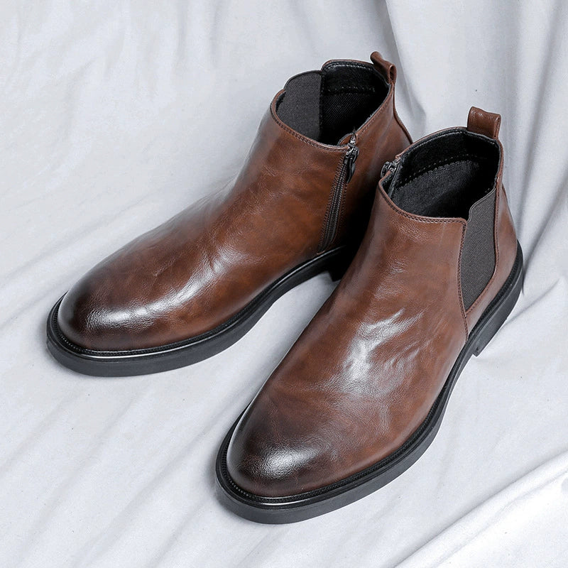 Winter Men Leather Chelsea Boots Slip-on Dress Formal Shoes