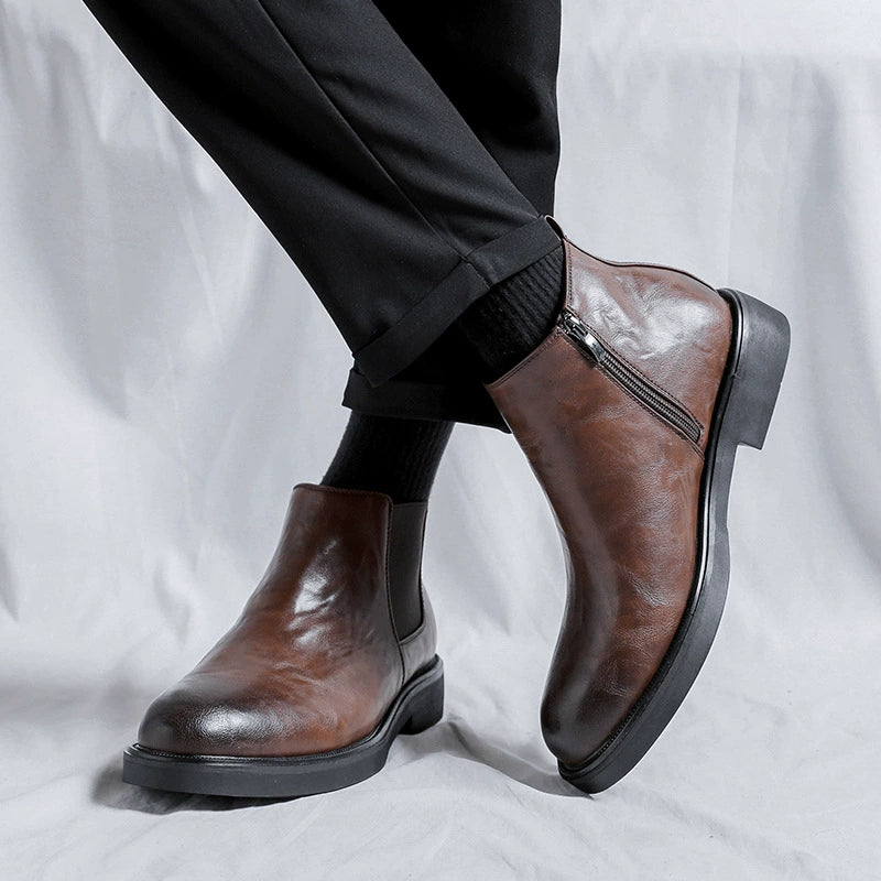 Winter Men Leather Chelsea Boots Slip-on Dress Formal Shoes