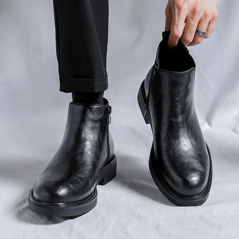 Winter Men Leather Chelsea Boots Slip-on Dress Formal Shoes