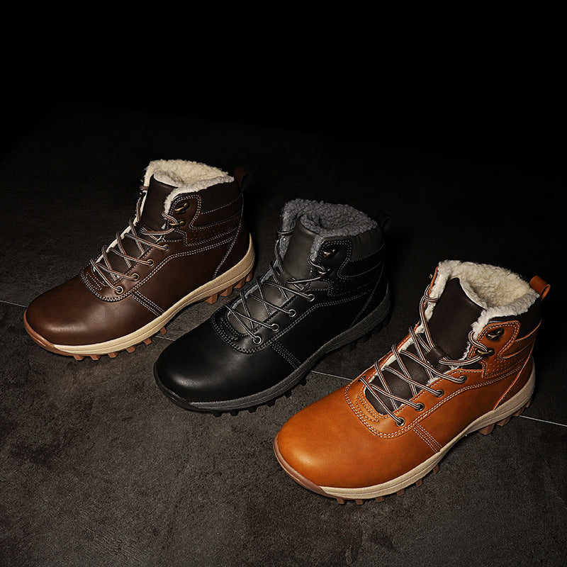 Winter Warm Men's Boots Leather Fur Waterproof Shoes Men's Large Size Winter