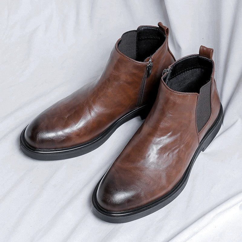 Winter Men Leather Chelsea Boots Slip-on Dress Formal Shoes