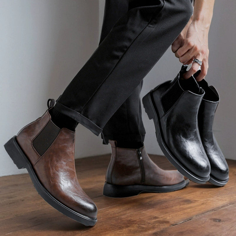 Winter Men Leather Chelsea Boots Slip-on Dress Formal Shoes