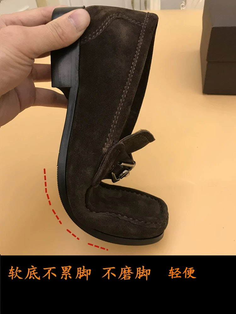 Slip-on Frosted with Heel Casual Suede Loafers