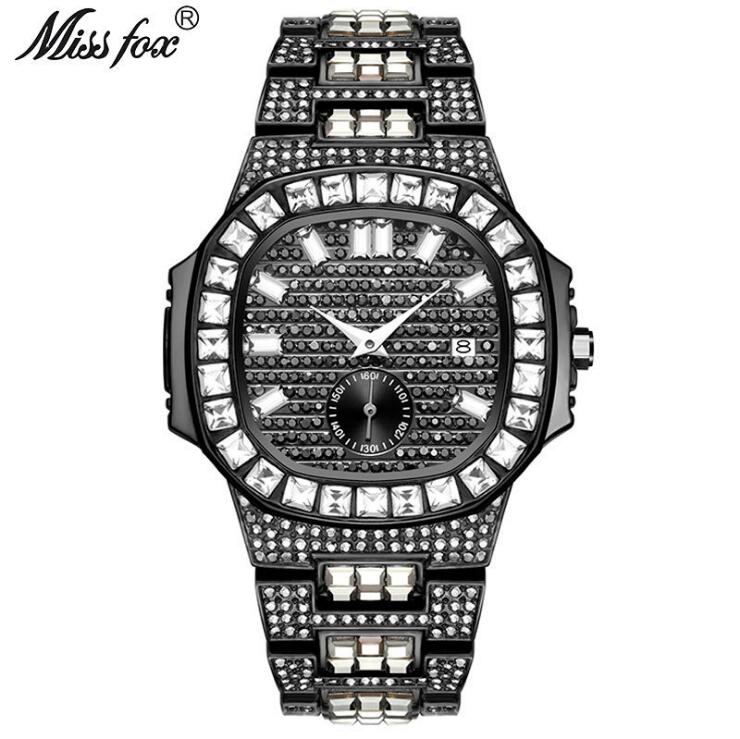 Full of Crystals Men's Watch Gold Men's Watches Calendar Quartz Watch Golden