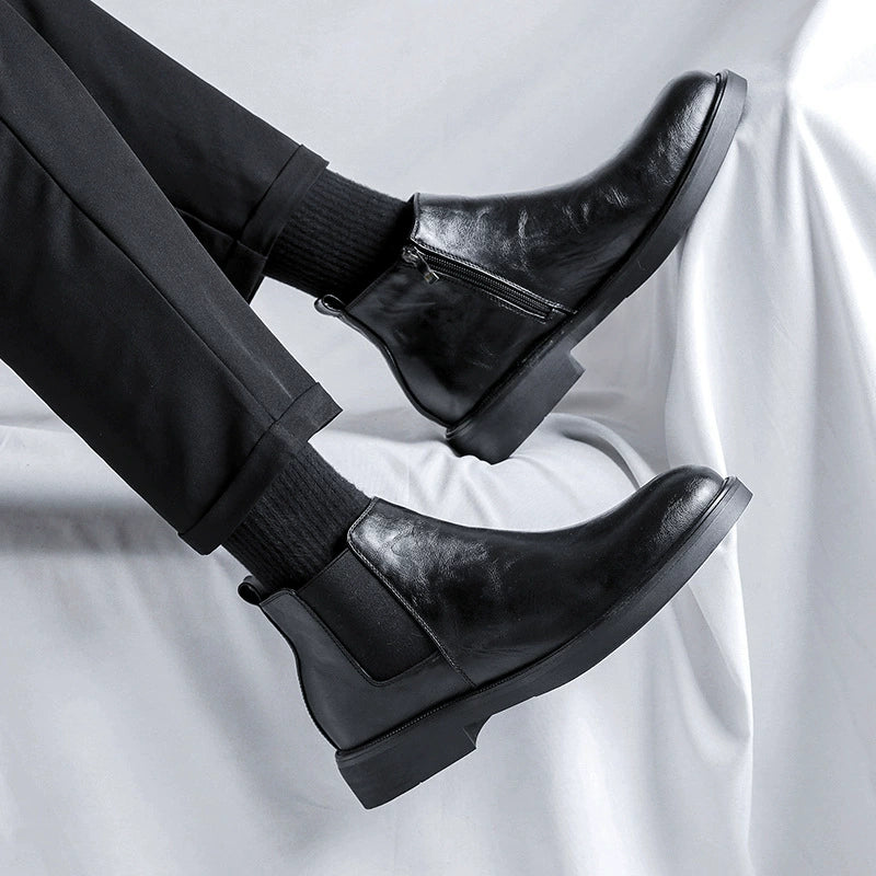 Winter Men Leather Chelsea Boots Slip-on Dress Formal Shoes