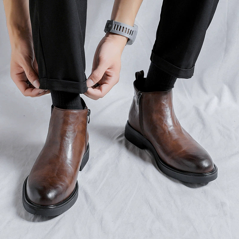 Winter Men Leather Chelsea Boots Slip-on Dress Formal Shoes