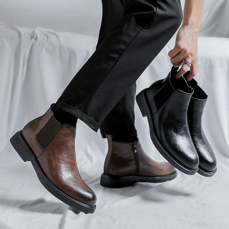 Winter Men Leather Chelsea Boots Slip-on Dress Formal Shoes