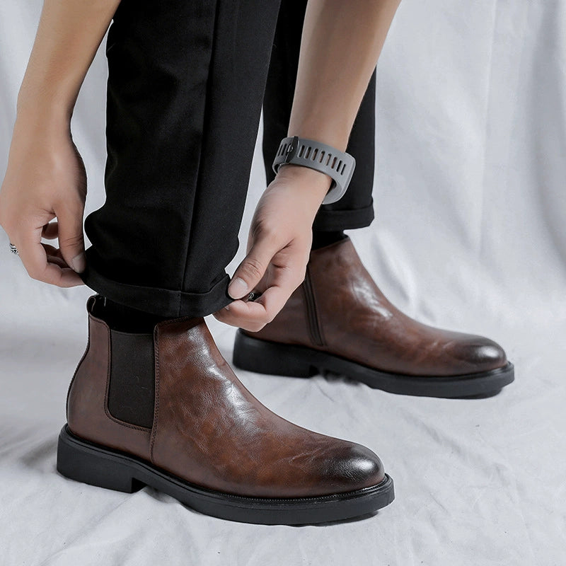 Winter Men Leather Chelsea Boots Slip-on Dress Formal Shoes