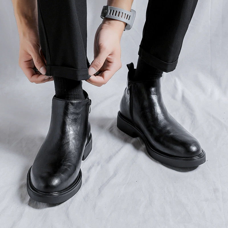 Winter Men Leather Chelsea Boots Slip-on Dress Formal Shoes