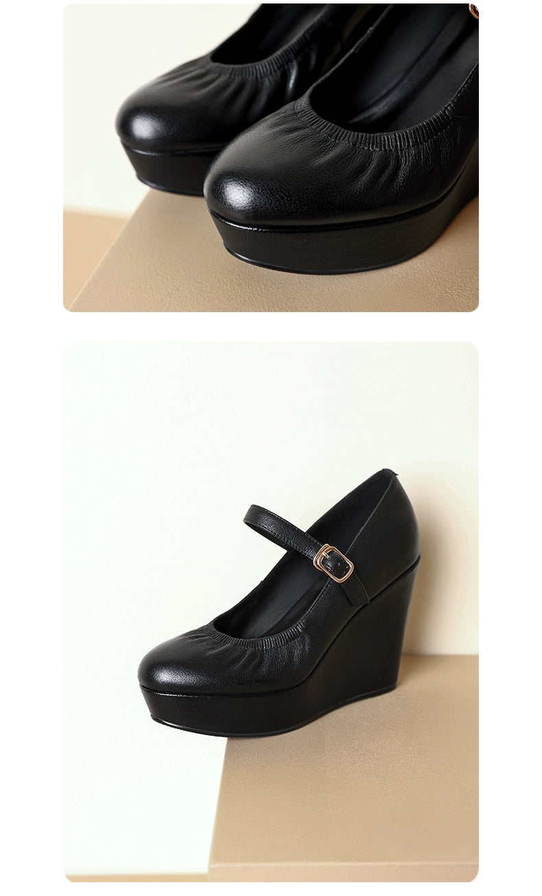 Thick Sole round Toe Wedge Soft Surface Waterproof Platform Strap - Heavenly shershelle