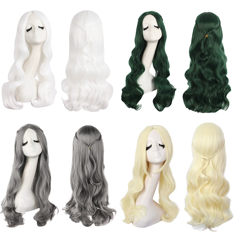 Cos Wig Female Long Curly Hair Big Wave Lolita Internet Celebrity Female Center-Parted Bangs Anime Light Golden Grandma Gray Long Hair