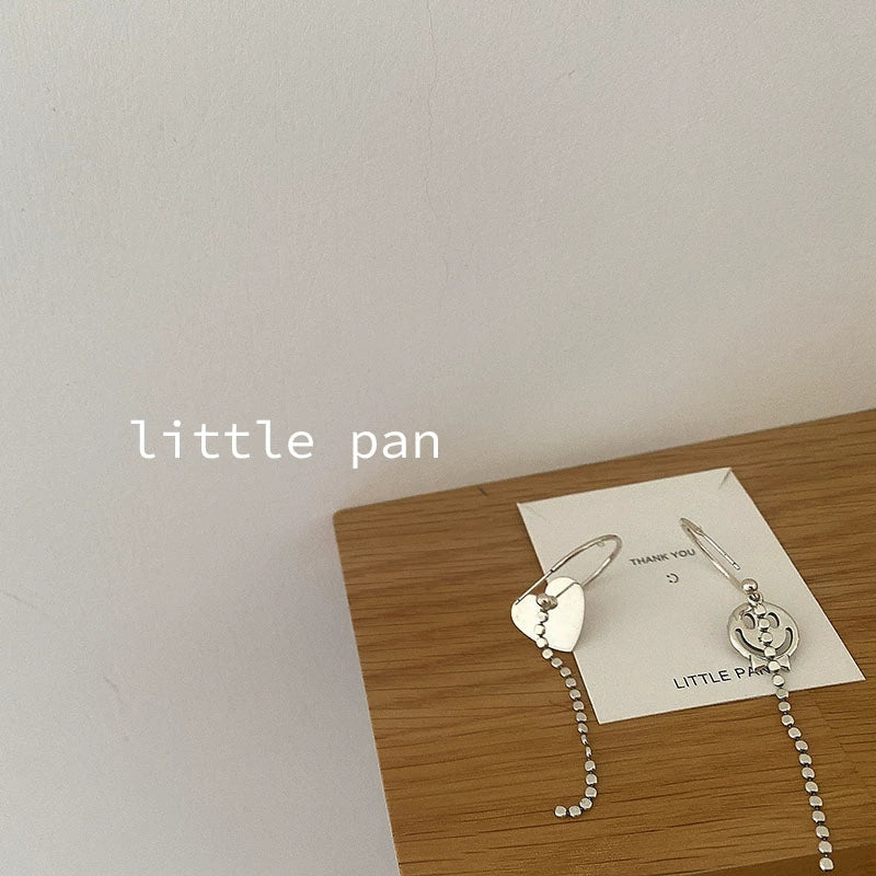 Sterling Silver Retro Ins Style Smiley Face Ear Ring