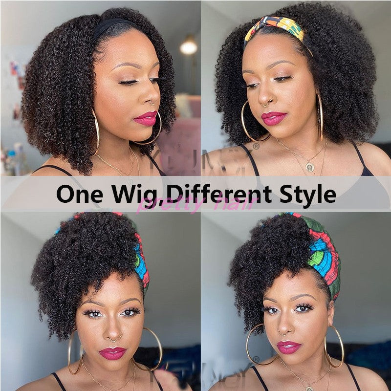 Afro Kinky Curly Wig Human Hair Headband Wig for Black Woman