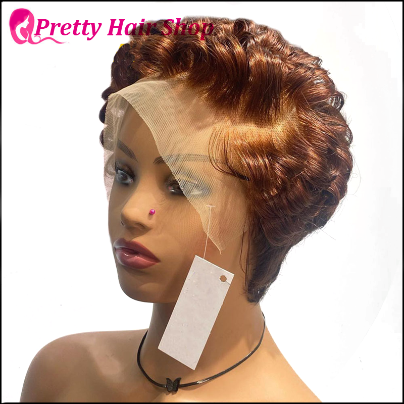 Black Woman Transparent Short Wavy Pixie Lace Wig Human Hair