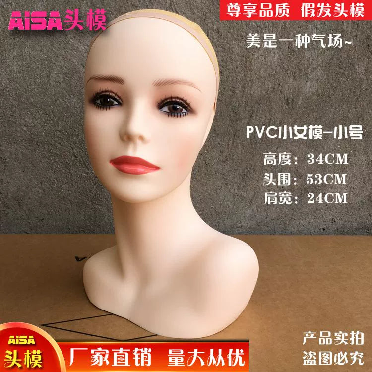 PVC Material Model Head New Arrival Small Size 34cm High-Selling Female Model Wig Scarf Ornament Model for Jewelry Display