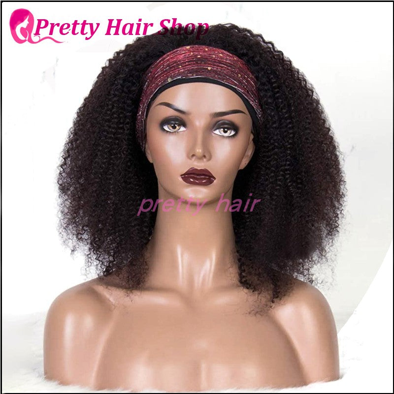 Afro Kinky Curly Wig Human Hair Headband Wig for Black Woman