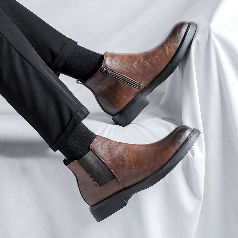 Winter Men Leather Chelsea Boots Slip-on Dress Formal Shoes