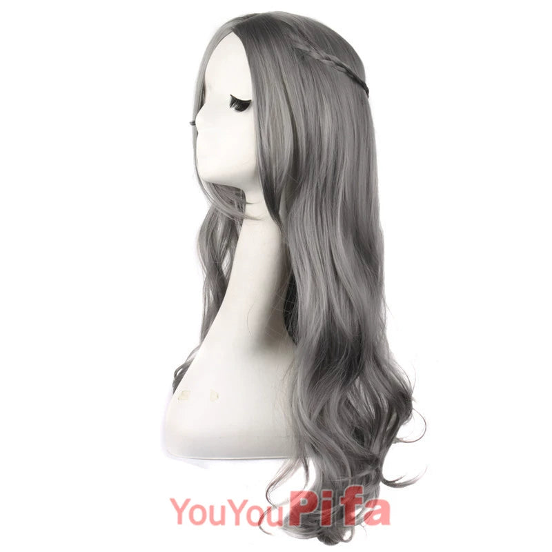Cos Wig Female Long Curly Hair Big Wave Lolita Internet Celebrity Female Center-Parted Bangs Anime Light Golden Grandma Gray Long Hair