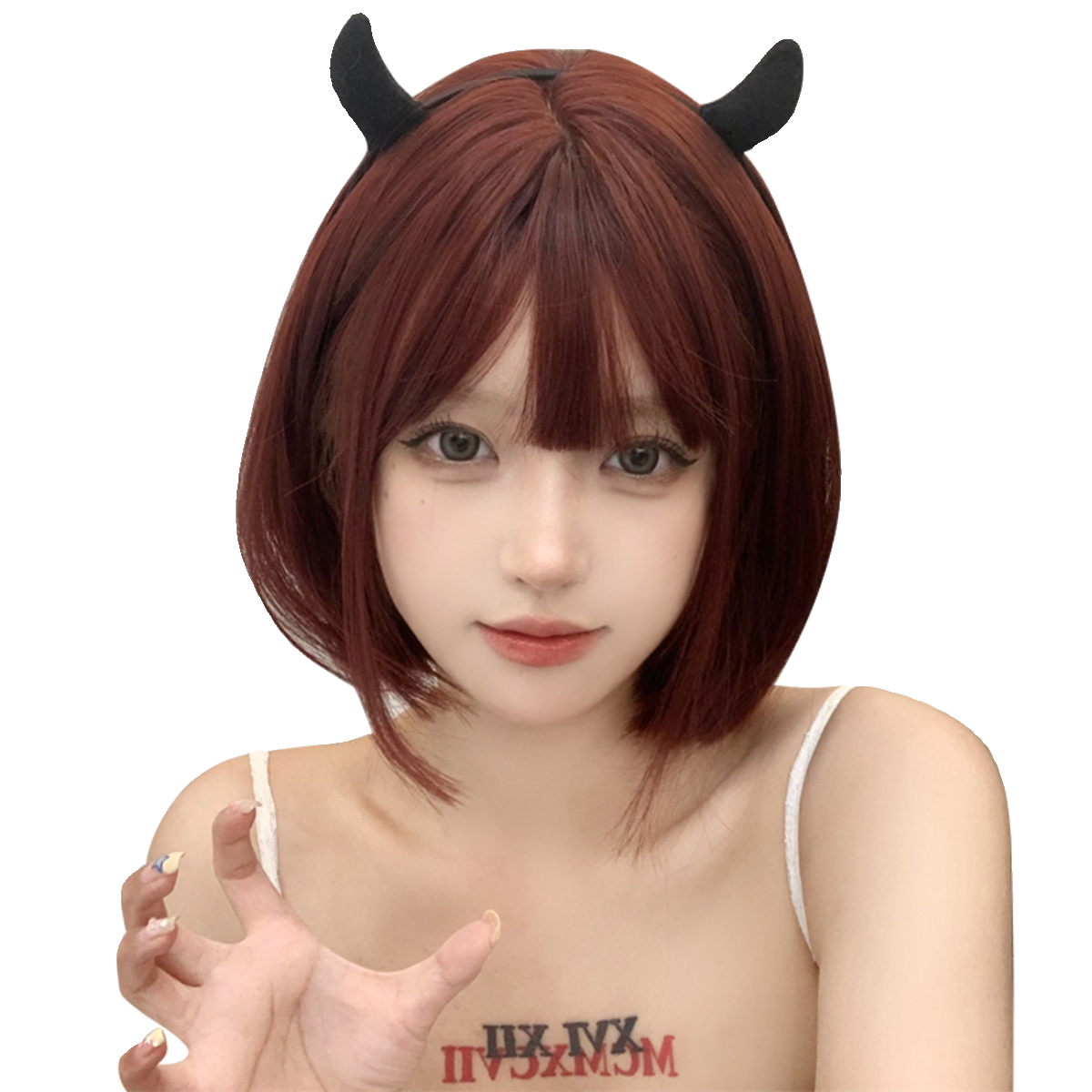 Heng Ji Internet Celebrity Wig Women's Short Hair Lolita Short Straight Hair Mermaid Rose Red Full-Head Wig Imitation Full Human Hair Wig