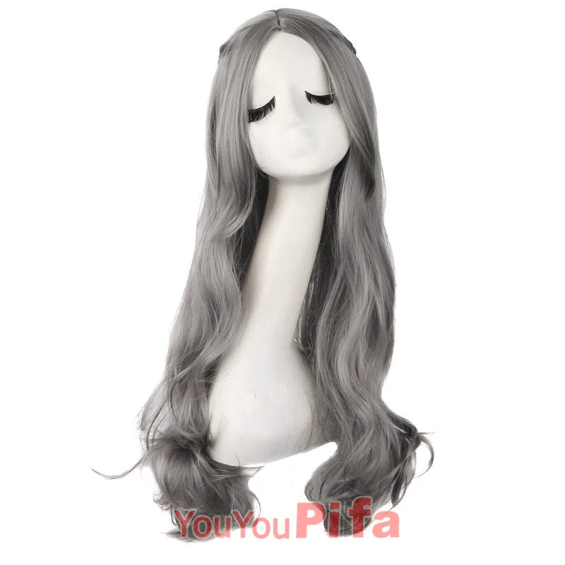 Cos Wig Female Long Curly Hair Big Wave Lolita Internet Celebrity Female Center-Parted Bangs Anime Light Golden Grandma Gray Long Hair
