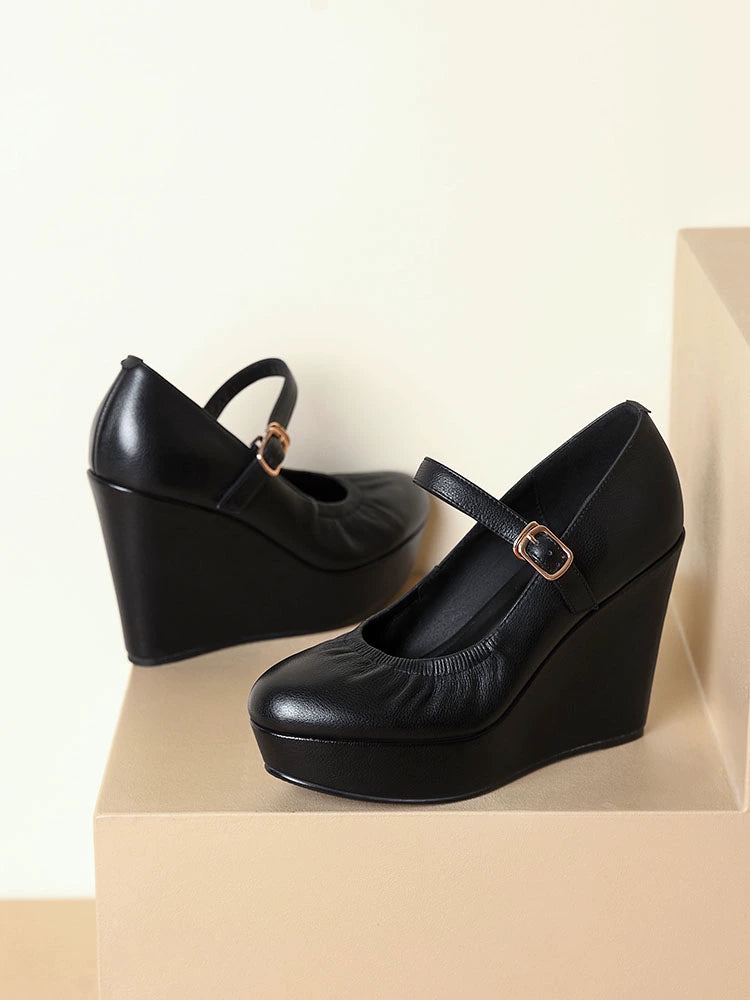 Thick Sole round Toe Wedge Soft Surface Waterproof Platform Strap - Heavenly shershelle