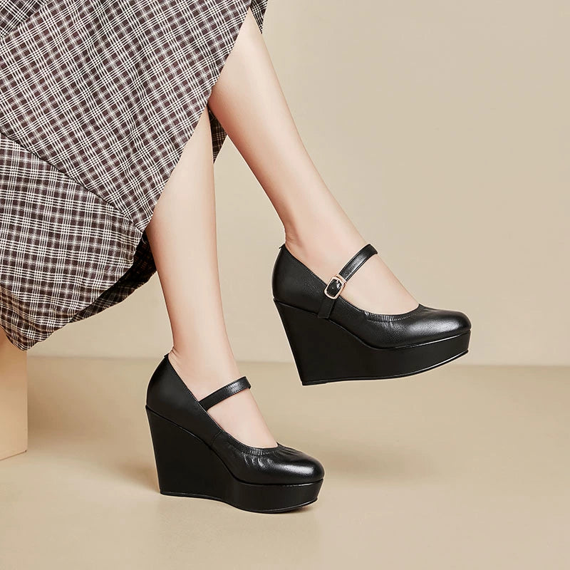 Thick Sole round Toe Wedge Soft Surface Waterproof Platform Strap - Heavenly shershelle