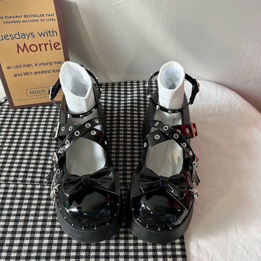 Punk Lolita Shoes Sweet Cool Sexy Y2g Subculture Punk Dark Student Platform Shoes Women's Shoes round Toe Flats